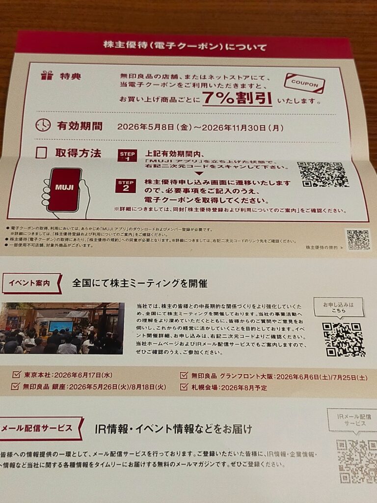 良品計画の優待案内状